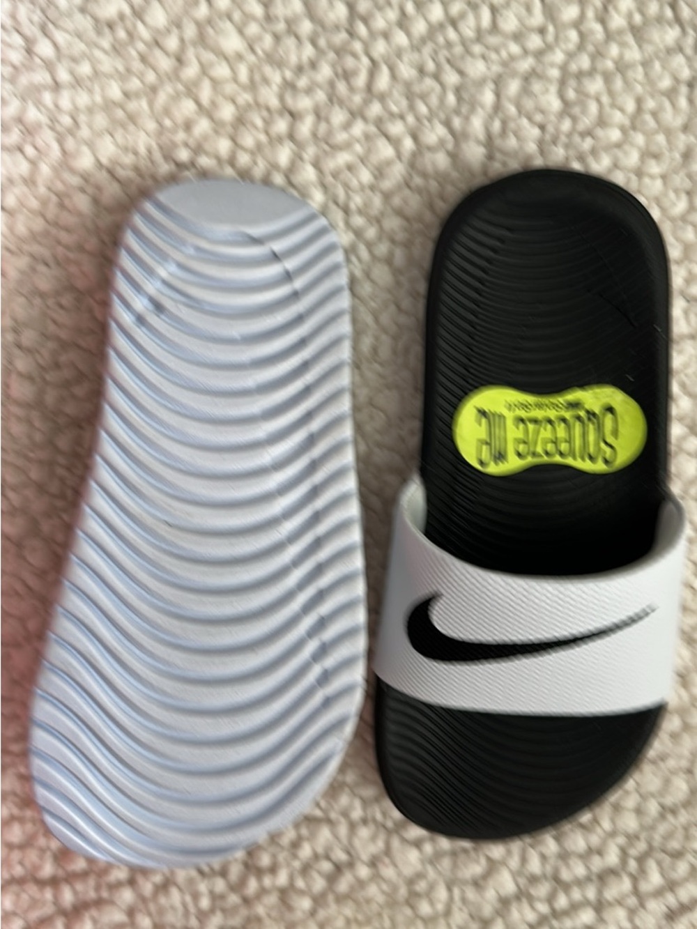 Nike Kids Black and White Slide Sandals with Swoosh